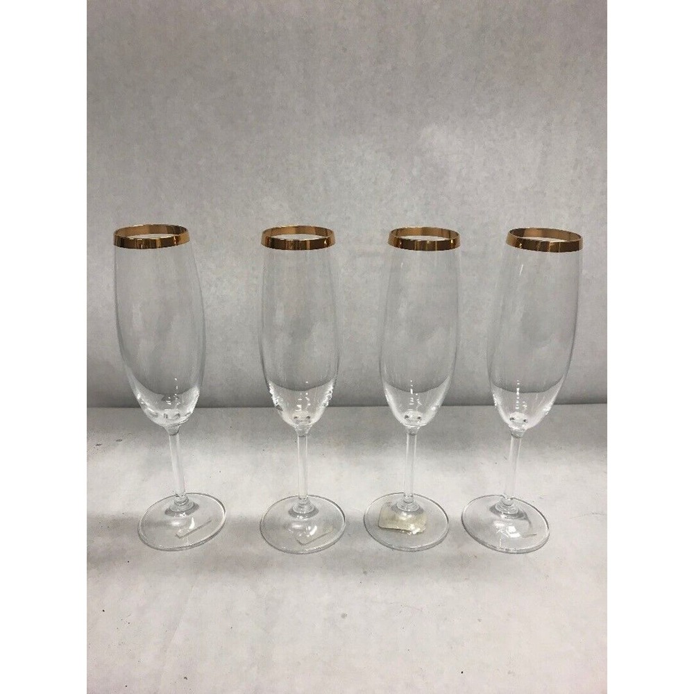 4 Stemmed Vintage champagne glasses Czech Republic Crystal gold edge